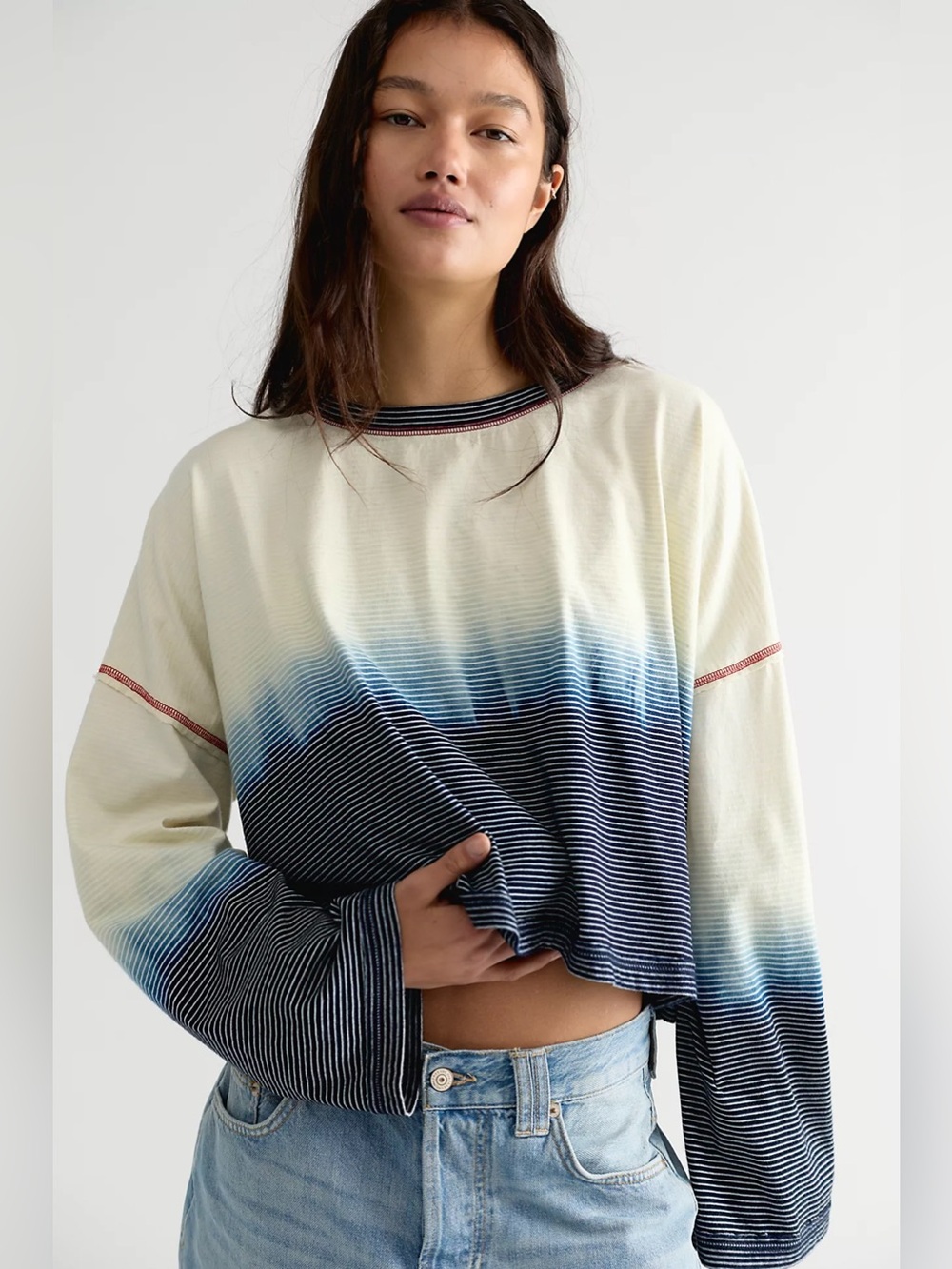 NWT! Free People We The Free Indigo Striped Long Sleeve Tee Sz XS